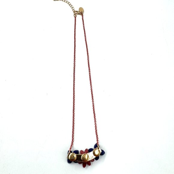 Vintage Red & Blue Floral Necklace With Rhinestone Centerpiece & Pink 14" Chain - Picture 9 of 9
